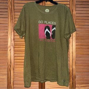 Life is Good Classic Fit Short Sleeve Olive Green Graphic‎ Go Places Tee XXL